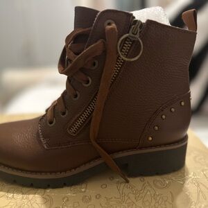 Brown Leather Ankle Boots with Studs